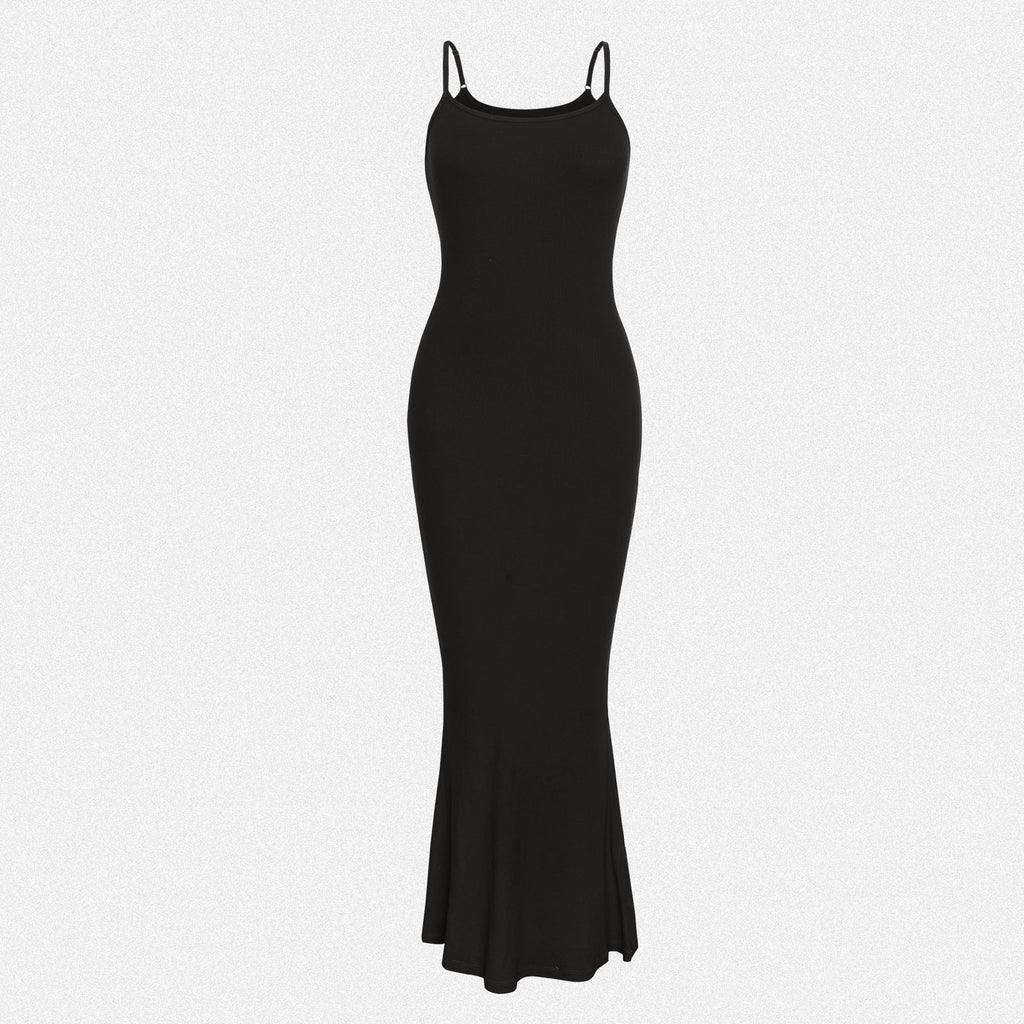 Vera Morelle Spaghetti Strap Ribbed Bodycon Maxi Dress