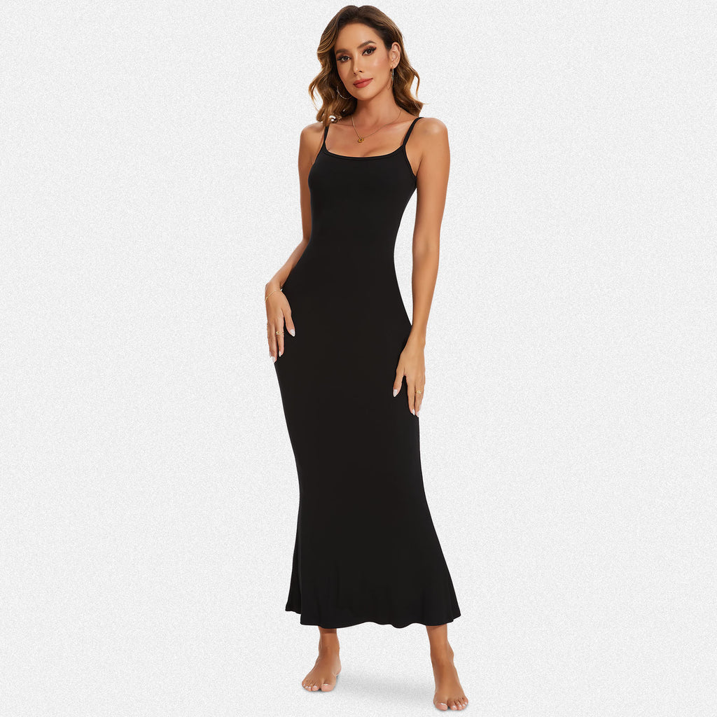 Vera Morelle Spaghetti Strap Ribbed Bodycon Maxi Dress