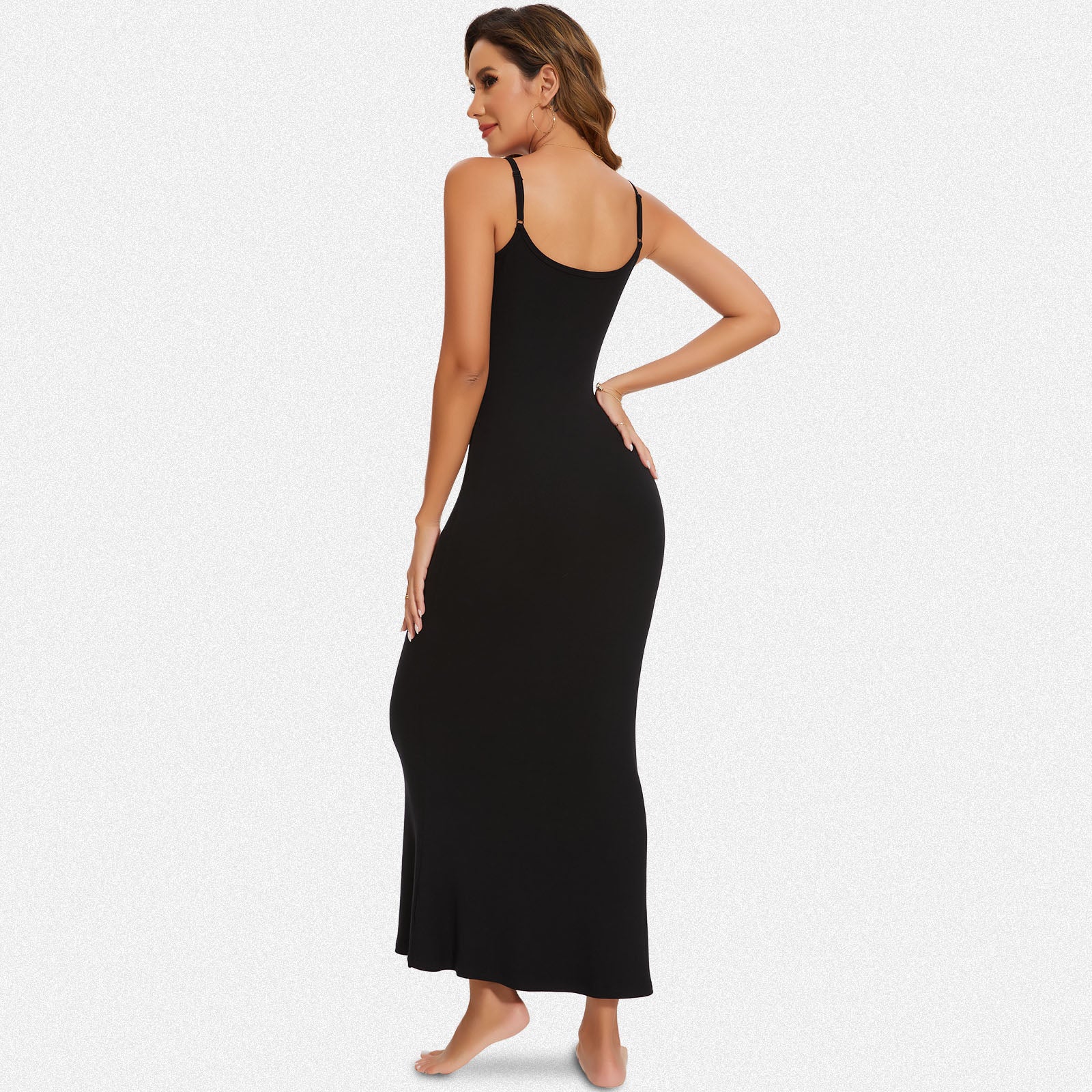 Vera Morelle Spaghetti Strap Ribbed Bodycon Maxi Dress