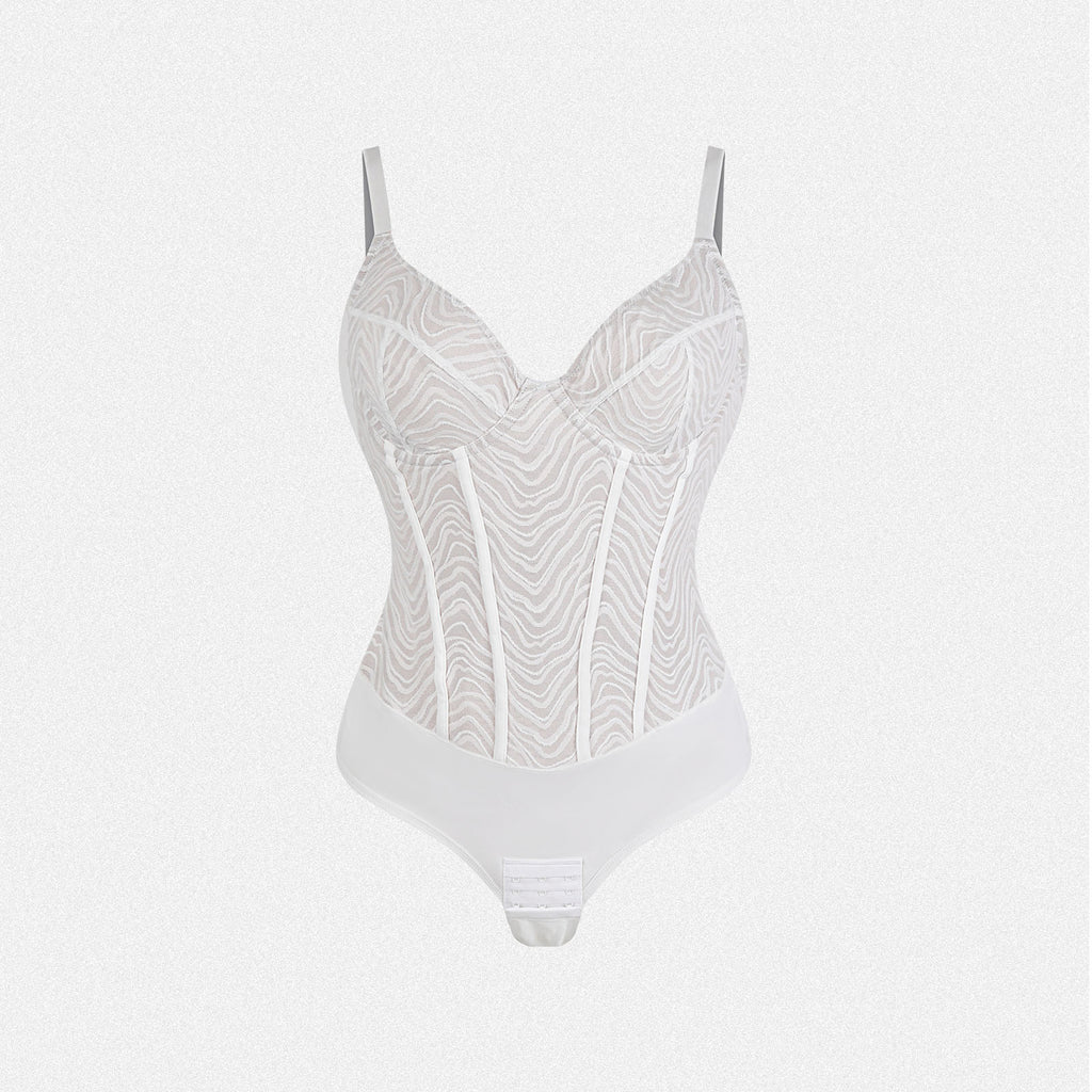 Vera Morelle Zebra Lace Corset Shapewear Backless Bodysuit