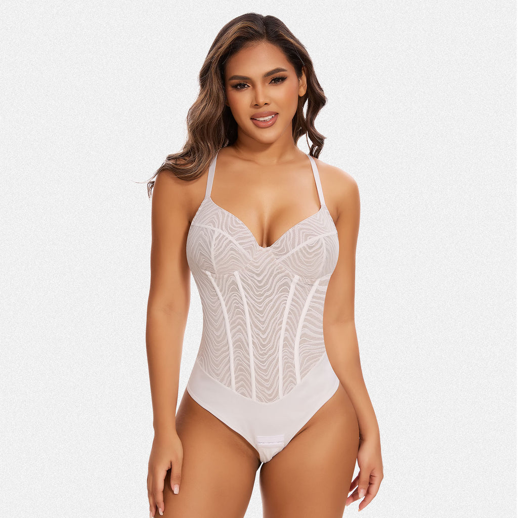 Vera Morelle Zebra Lace Corset Shapewear Backless Bodysuit