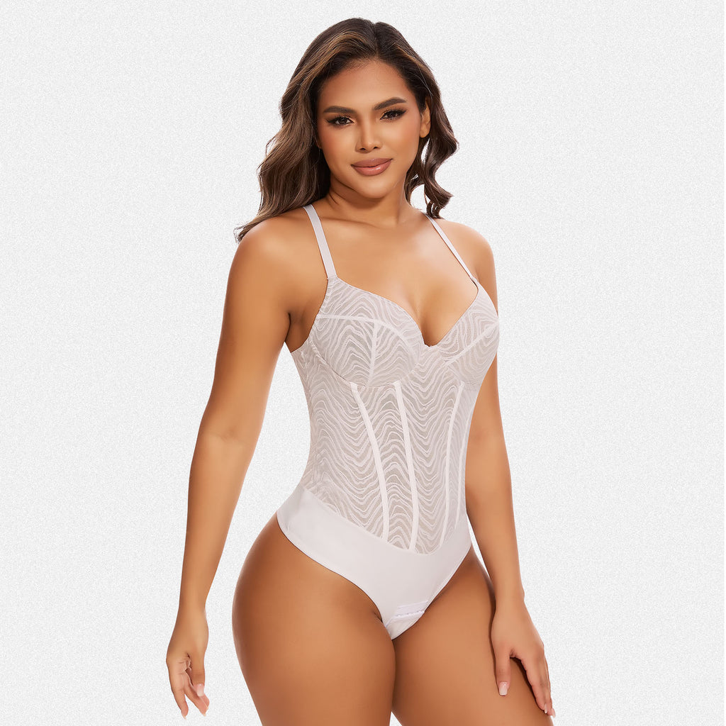 Vera Morelle Zebra Lace Corset Shapewear Backless Bodysuit