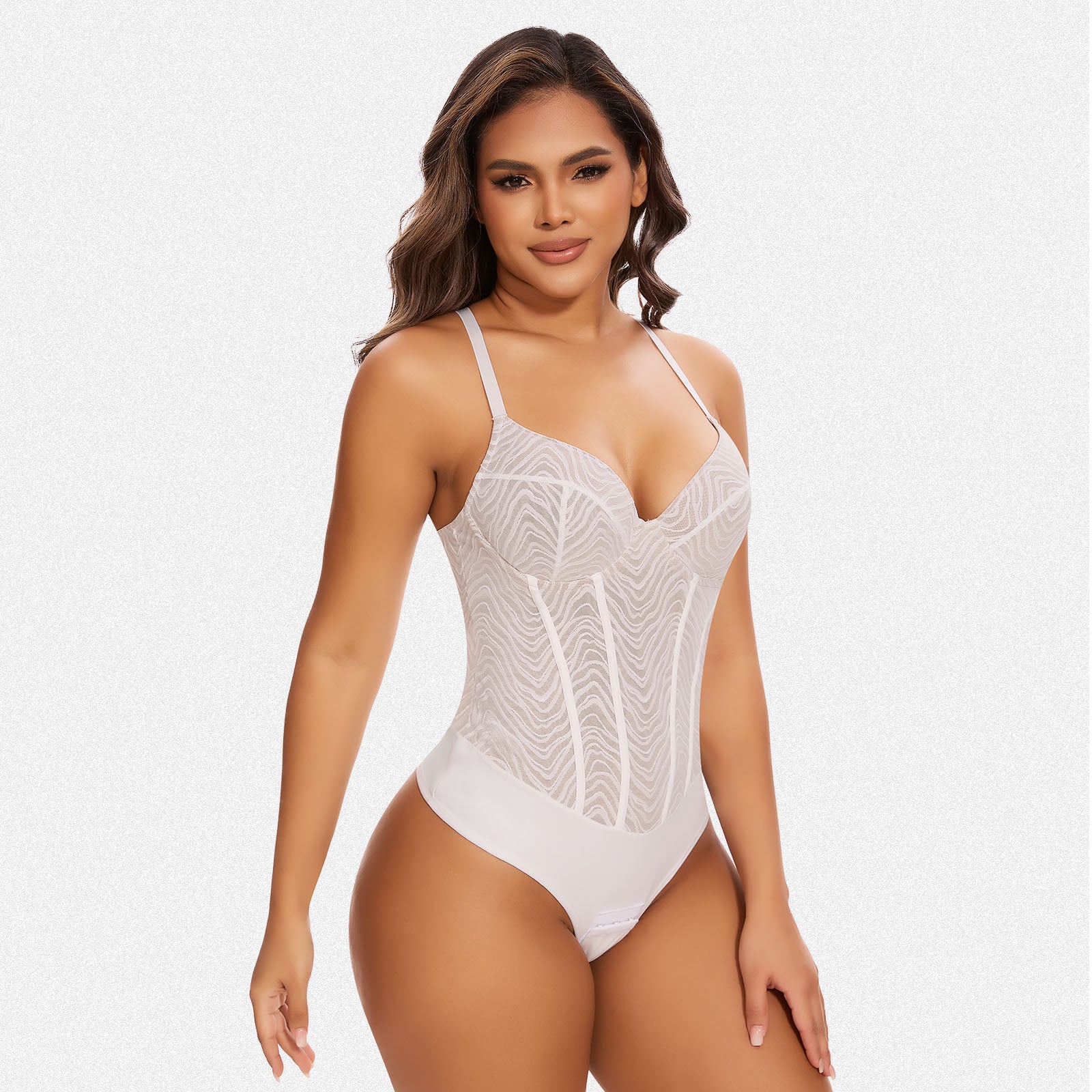 Vera Morelle Zebra Lace Corset Shapewear Backless Bodysuit