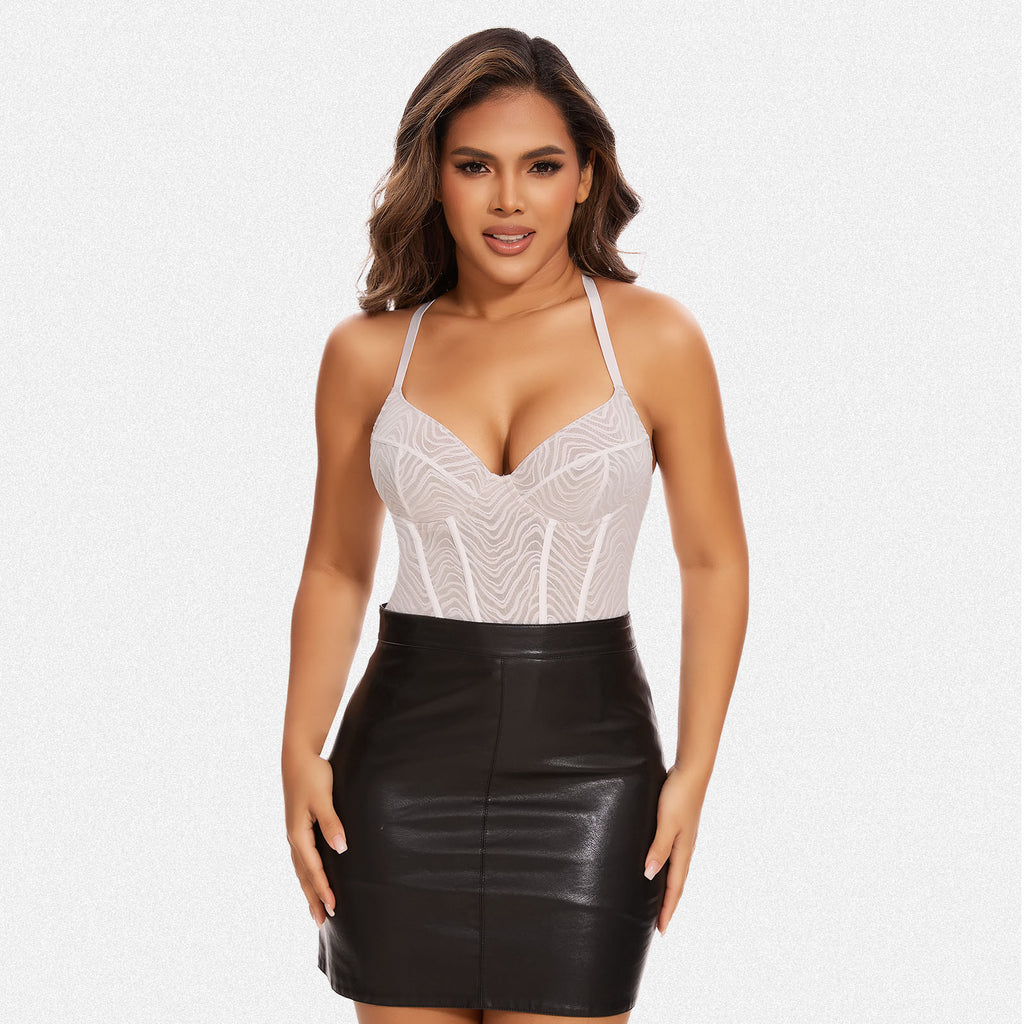Vera Morelle Zebra Lace Corset Shapewear Backless Bodysuit