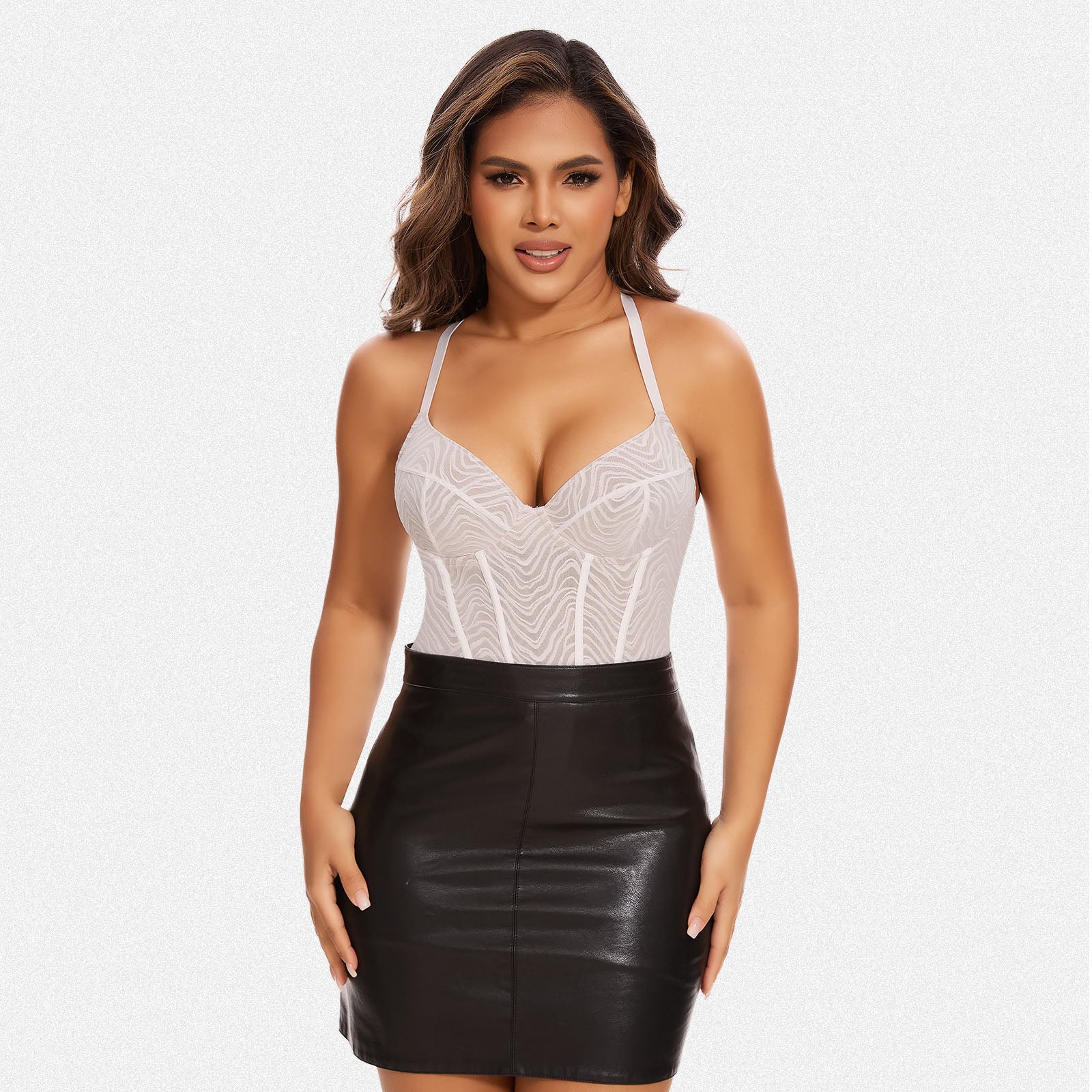 Vera Morelle Zebra Lace Corset Shapewear Backless Bodysuit