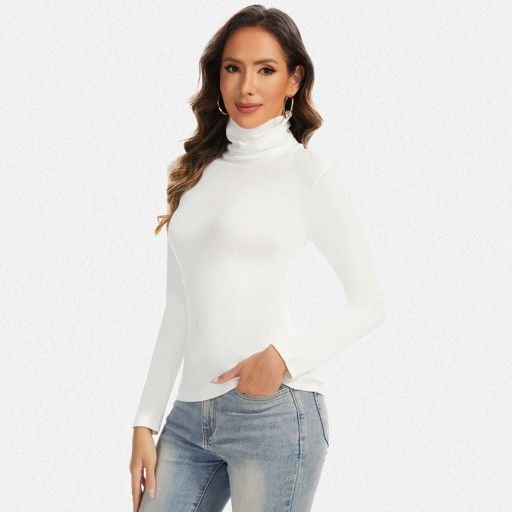 Vera Morelle Women’s Long Sleeve Fleece Lined Turtleneck Basic Top