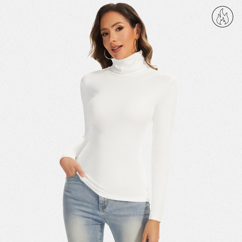 Vera Morelle Women’s Long Sleeve Fleece Lined Turtleneck Basic Top