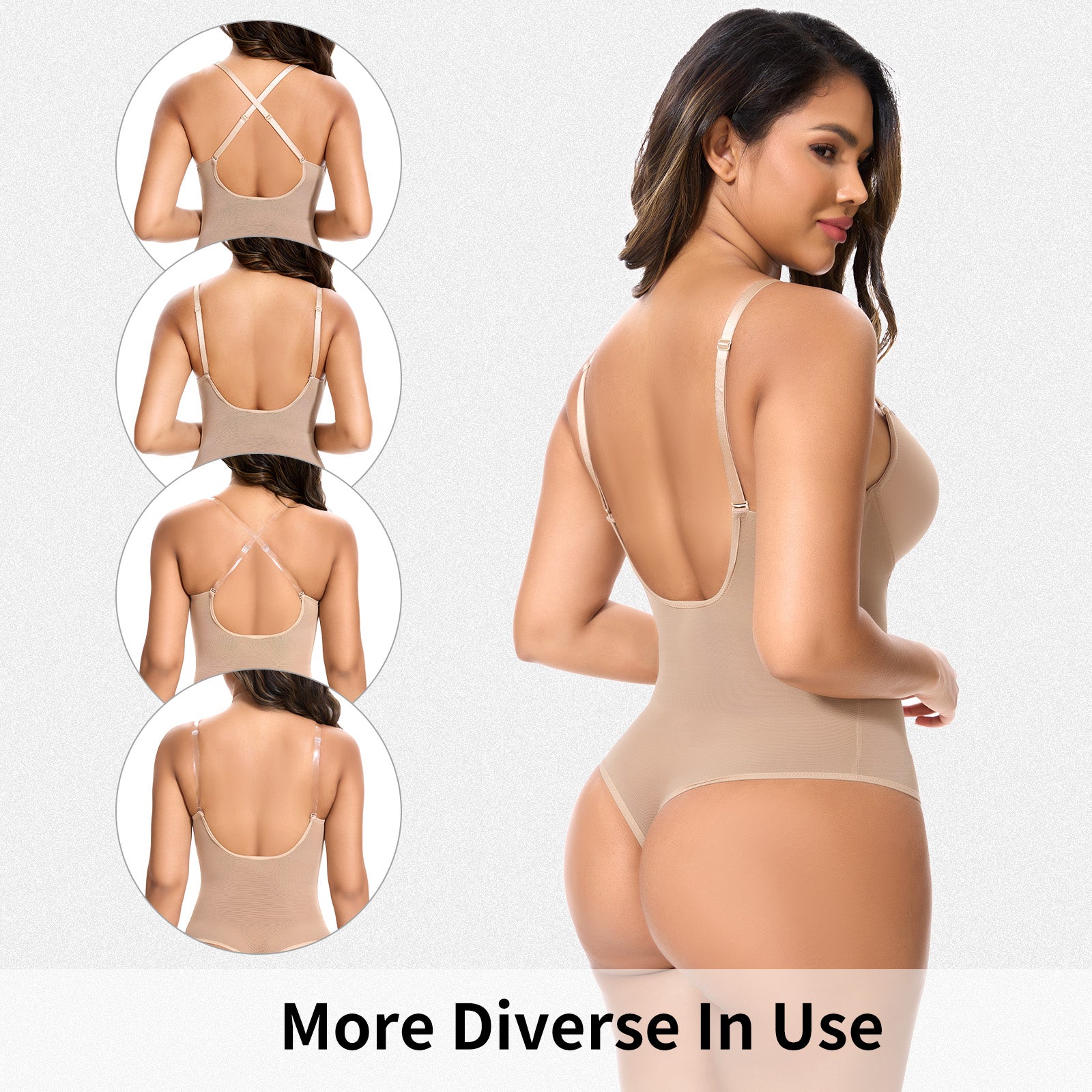 Vera Morelle Tummy Control Shapewear Backless Thong Low Back Bodysuit