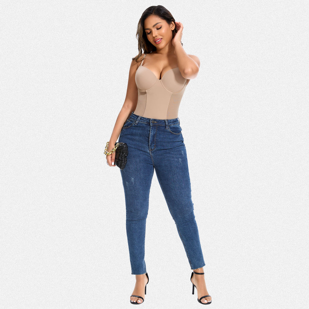 Vera Morelle Tummy Control Shapewear Backless Thong Low Back Bodysuit