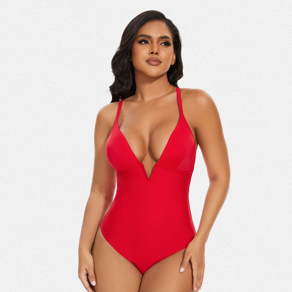 Vera Morelle Tummy Control Deep V Neck Shapewear Swimsuit