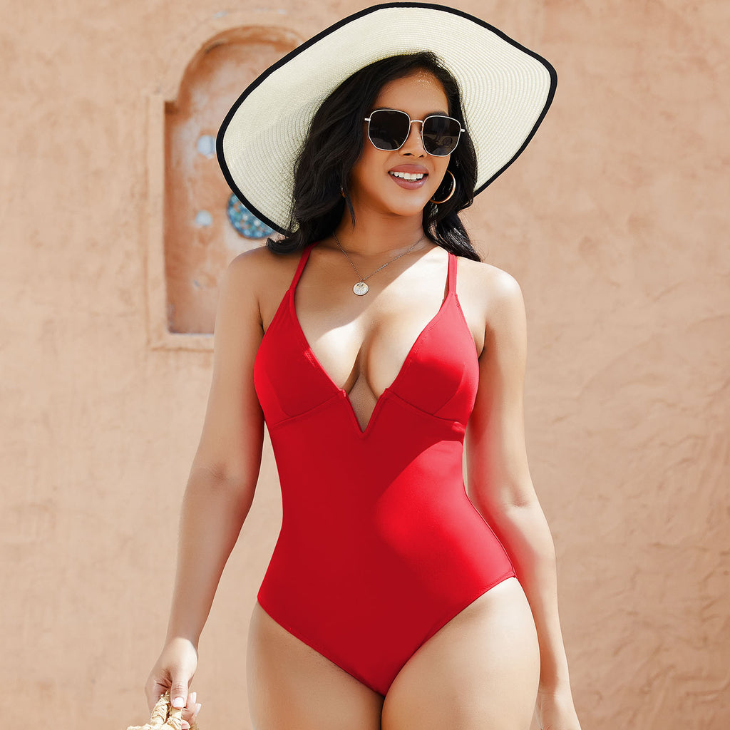 Vera Morelle Tummy Control Deep V Neck Shapewear Swimsuit